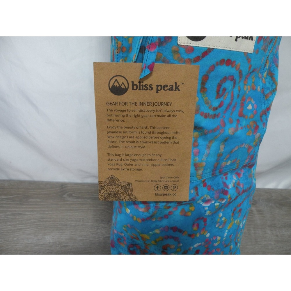 Bliss Peak Batik Yoga Bag Mat Carrier 30"x7.5" Teal Cotton Pockets Handmade New - Picture 3 of 5